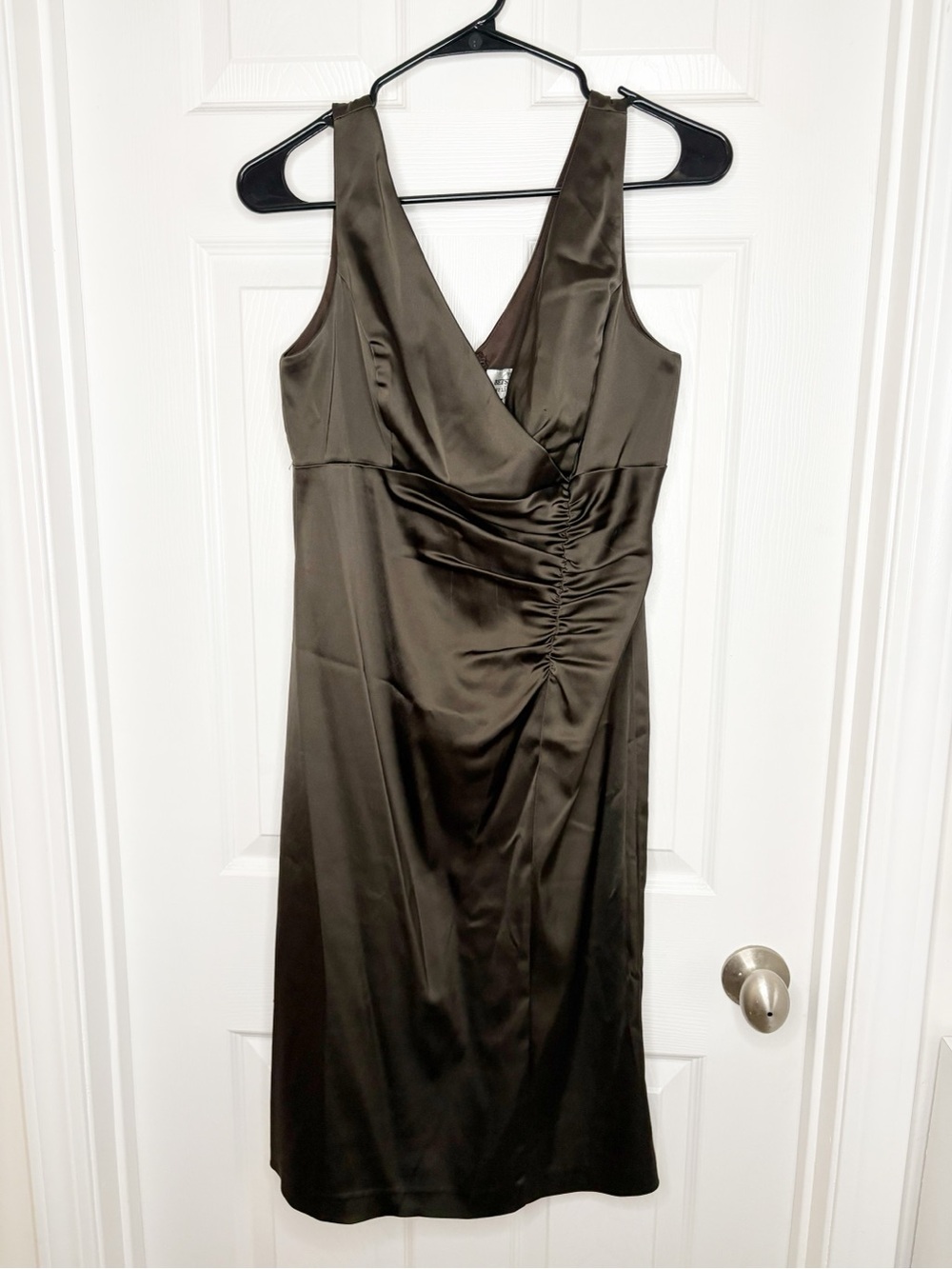Betsy & Adam V-Neck Ruched Women's Dress in Olive
